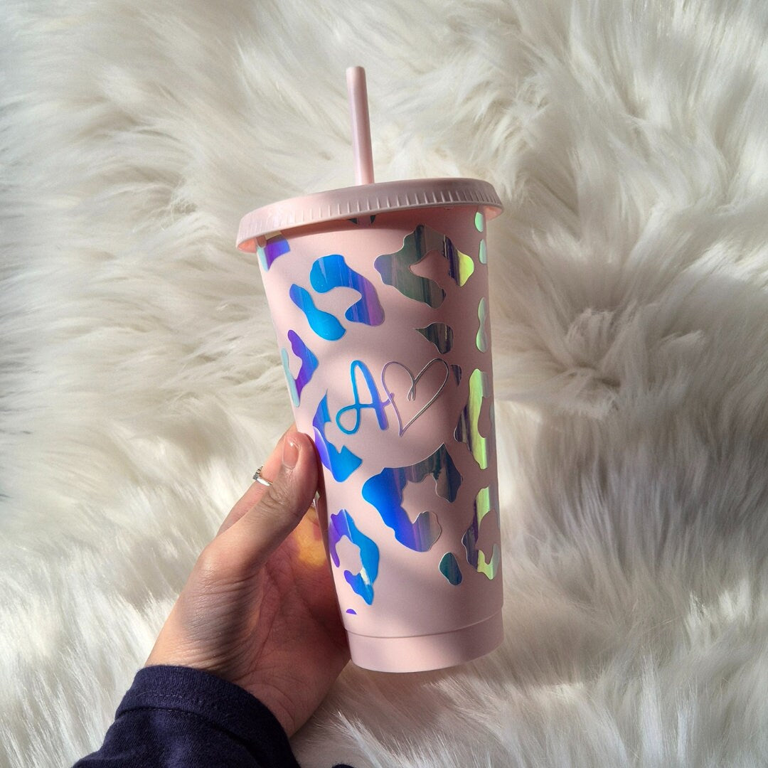 Holographic Leopard Print Tumbler With Initials