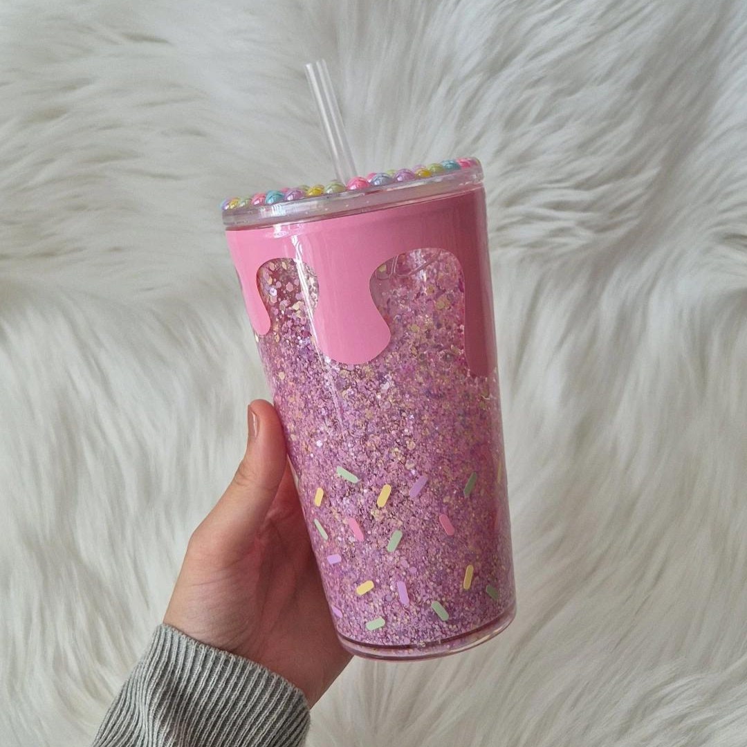 Sprinkle Donut Cute Glitter Snowglobe tumbler