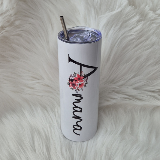 Personalised Floral Name Tumbler - Elegant Gift For Her