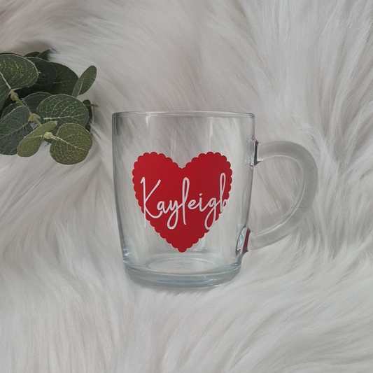 Valentines Heart Name Glass Mug