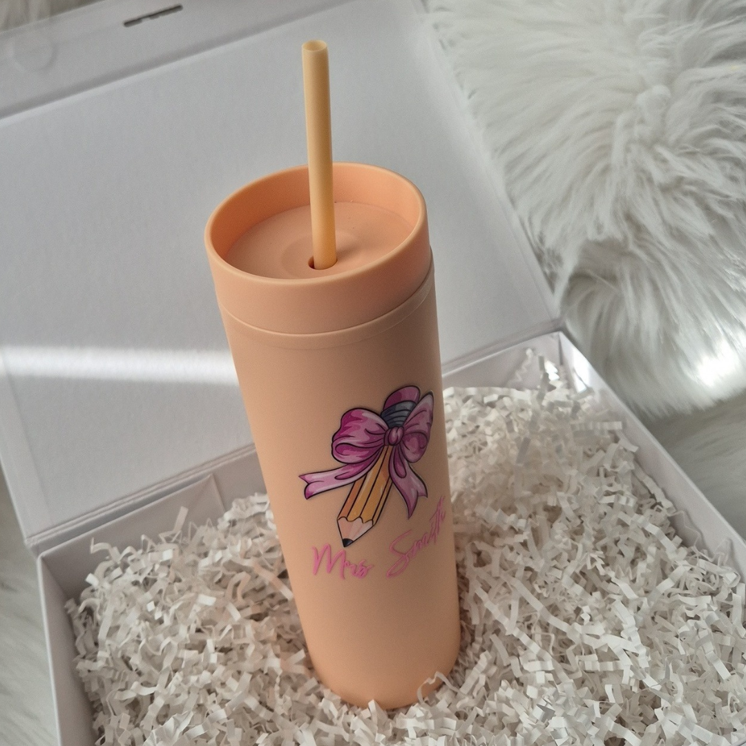 Coquette crayon bow teacher tumbler
